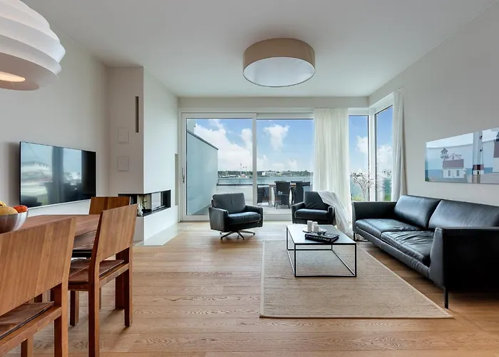 Lägenhet Harbour Lodge: Meerblick, Terrasse, Balkon, Finnische Sauna, Kaminofen Olpenitz